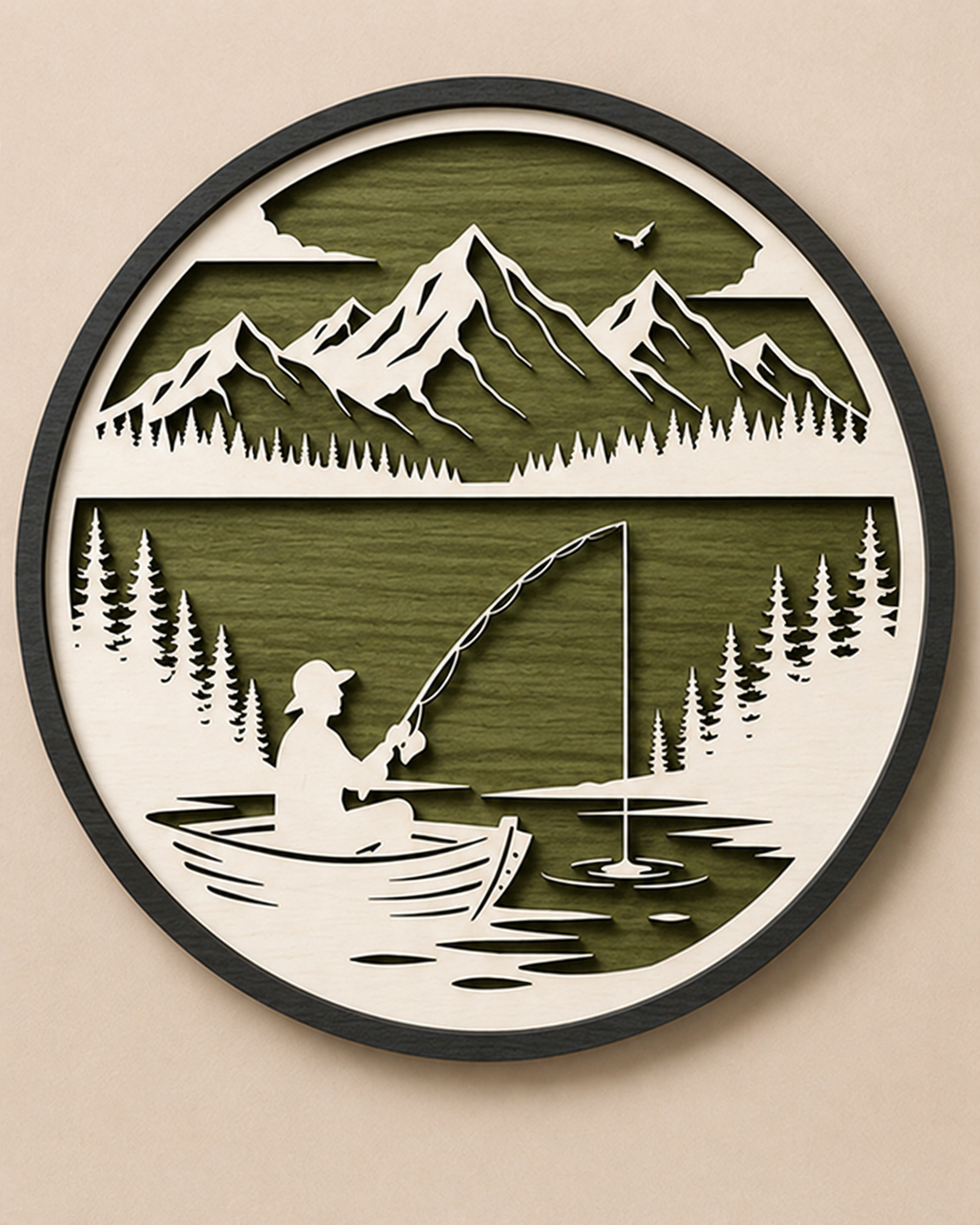 Personalised Fishing Mountain Wooden Wall Art Outdoor Cabin Decor