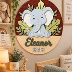 Personalised Wooden Elephant Name Sign Kids Nursery Bedroom Wall Decor