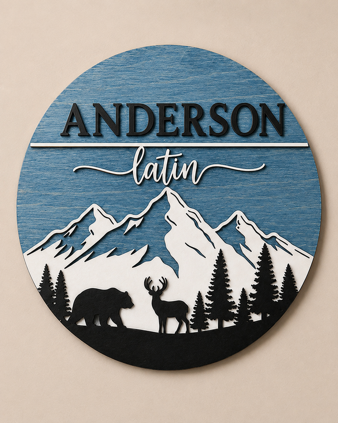 Personalised Mountain Bear Name Sign Rustic Woodland Wall Decor