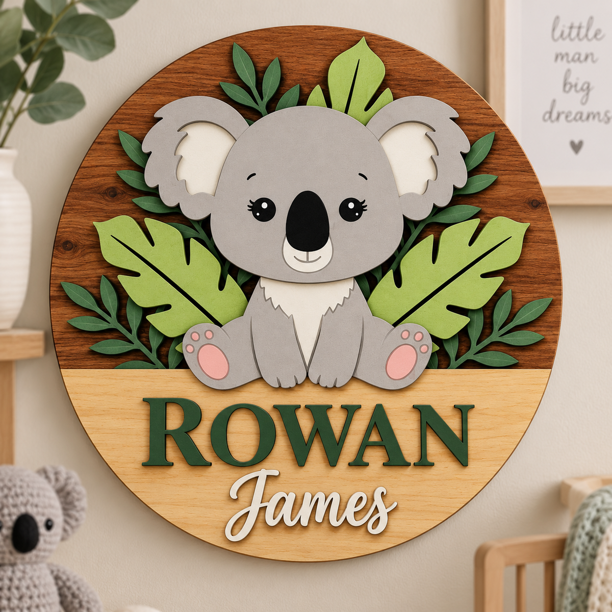 Personalised Wooden Koala Name Sign Kids Nursery Bedroom Wall Decor