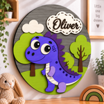 Personalised Wooden Dinosaur Name Sign Kids Nursery Bedroom Wall Decor