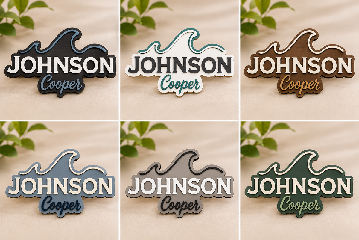 Personalised Wave Wooden Name Sign Beach Nursery Wall Decor Custom Plaque