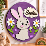 Personalised Wooden Bunny Name Sign Kids Nursery Bedroom Wall Decor