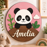 Personalised Wooden Panda Name Sign Kids Nursery Bedroom Wall Decor