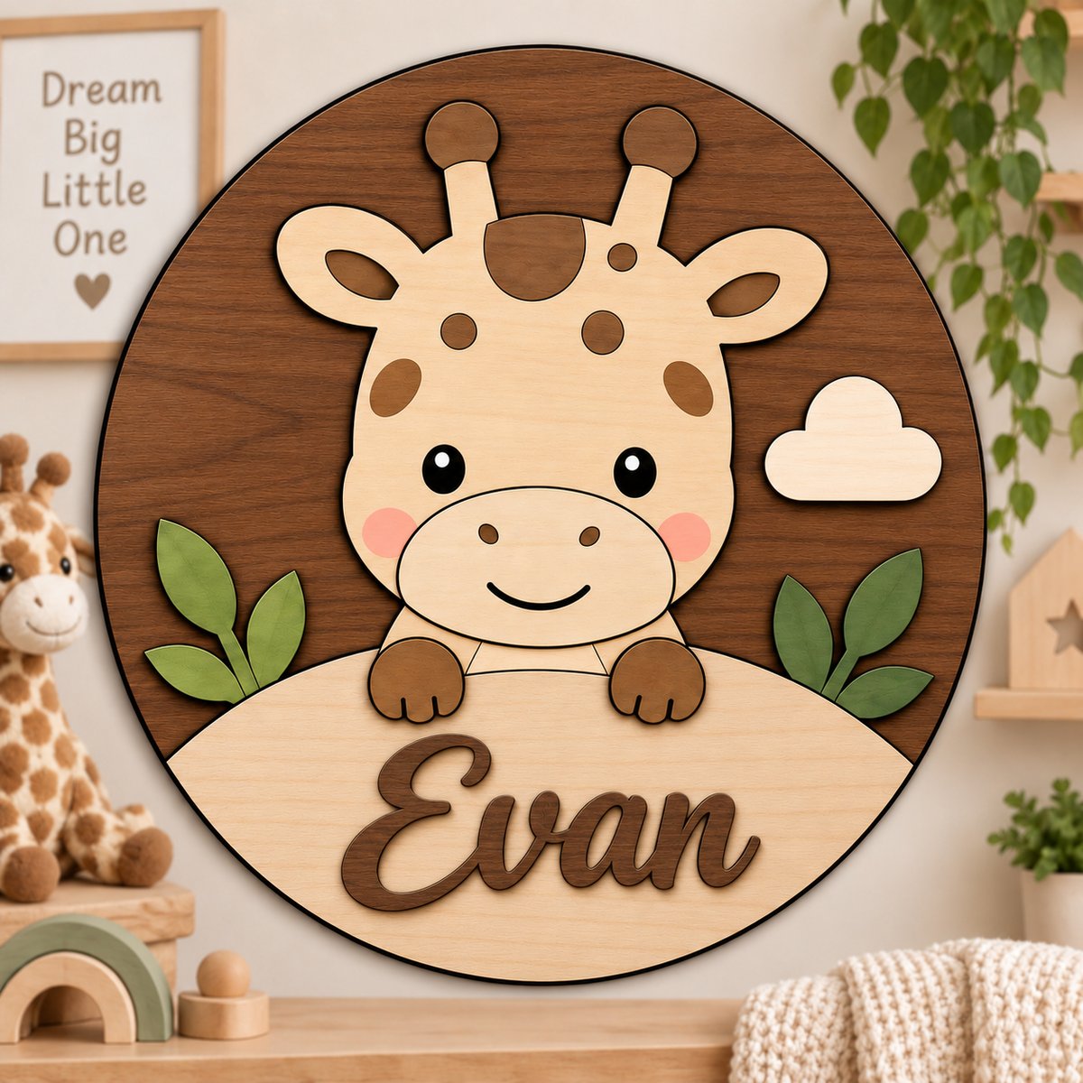 Personalised Wooden Giraffe Name Sign Kids Nursery Bedroom Wall Decor