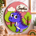 Personalised Wooden Dinosaur Name Sign Kids Nursery Bedroom Wall Decor