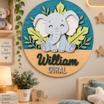 Personalised Wooden Elephant Name Sign Kids Nursery Bedroom Wall Decor