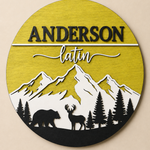 Personalised Mountain Bear Name Sign Rustic Woodland Wall Decor