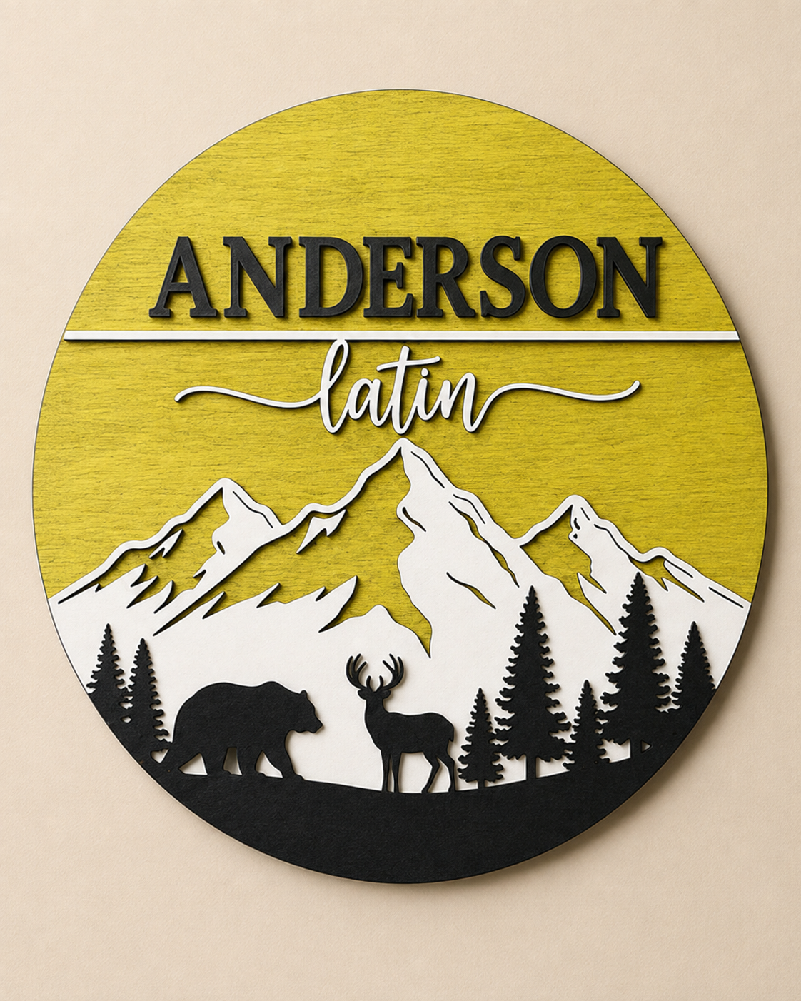 Personalised Mountain Bear Name Sign Rustic Woodland Wall Decor