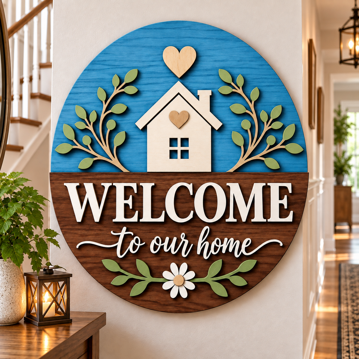 Personalised Floral Wooden Welcome Sign Wall Decor
