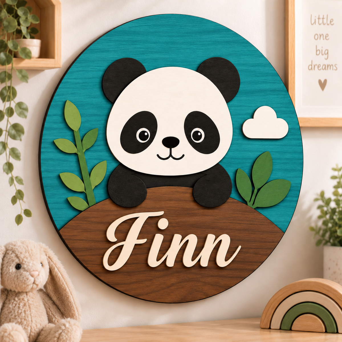 Personalised Wooden Panda Name Sign Kids Nursery Bedroom Wall Decor