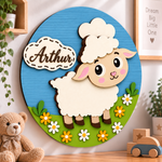 Personalised Wooden Sheep Name Sign Kids Nursery Bedroom Wall Decor
