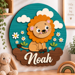 Personalised Wooden Lion Name Sign Kids Nursery Bedroom Wall Decor