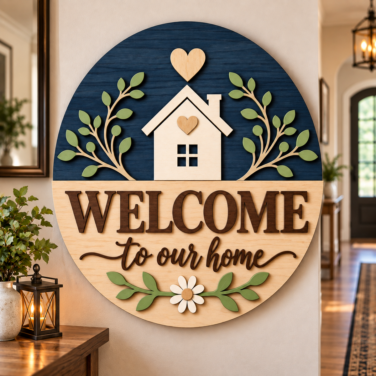 Personalised Floral Wooden Welcome Sign Wall Decor