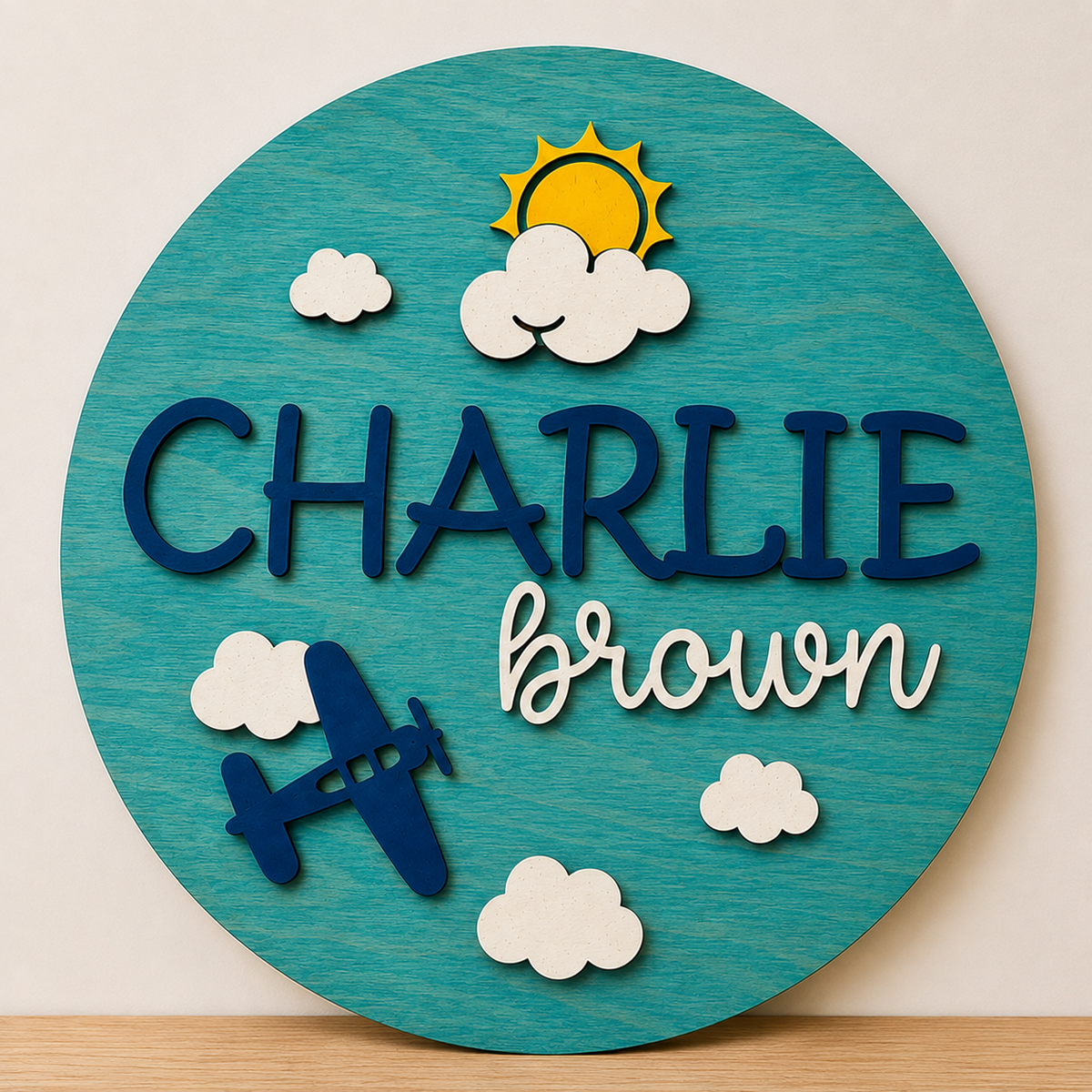 Personalised Aeroplane Name Sign Kids Nursery Bedroom Wall Decor