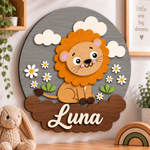 Personalised Wooden Lion Name Sign Kids Nursery Bedroom Wall Decor