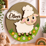 Personalised Wooden Sheep Name Sign Kids Nursery Bedroom Wall Decor