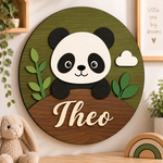 Personalised Wooden Panda Name Sign Kids Nursery Bedroom Wall Decor