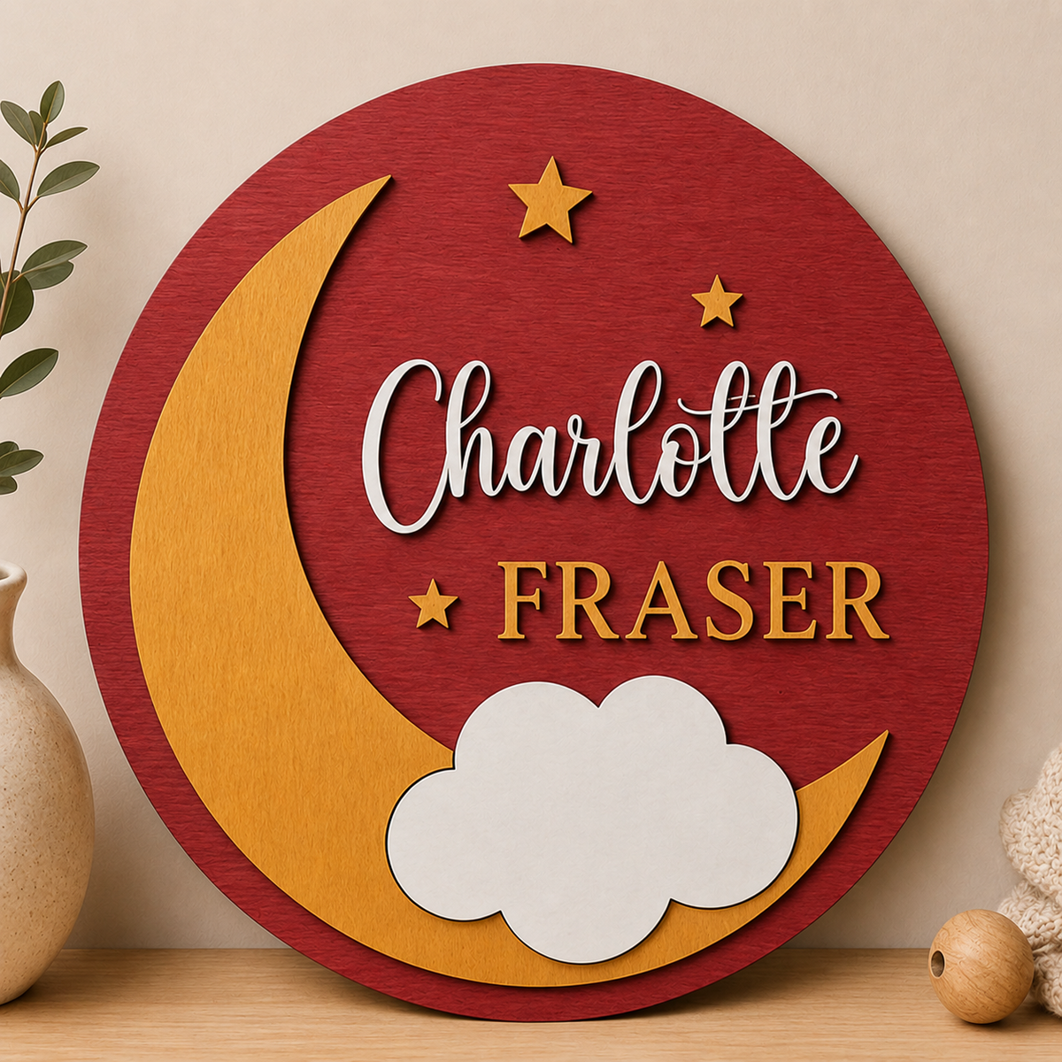 Personalised Moon Stars Wooden Name Sign Nursery Night Sky Wall Decor