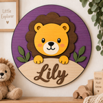 Personalised Wooden Lion Name Sign Kids Nursery Bedroom Wall Decor
