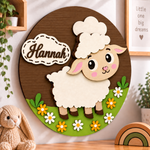Personalised Wooden Sheep Name Sign Kids Nursery Bedroom Wall Decor