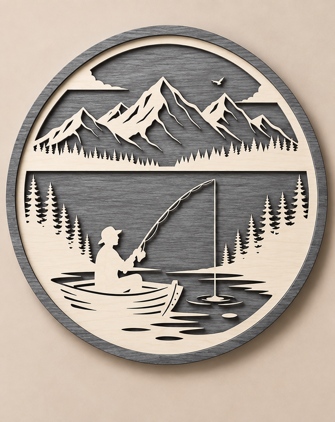 Personalised Fishing Mountain Wooden Wall Art Outdoor Cabin Decor
