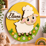Personalised Wooden Sheep Name Sign Kids Nursery Bedroom Wall Decor
