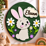Personalised Wooden Bunny Name Sign Kids Nursery Bedroom Wall Decor