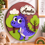 Personalised Wooden Dinosaur Name Sign Kids Nursery Bedroom Wall Decor