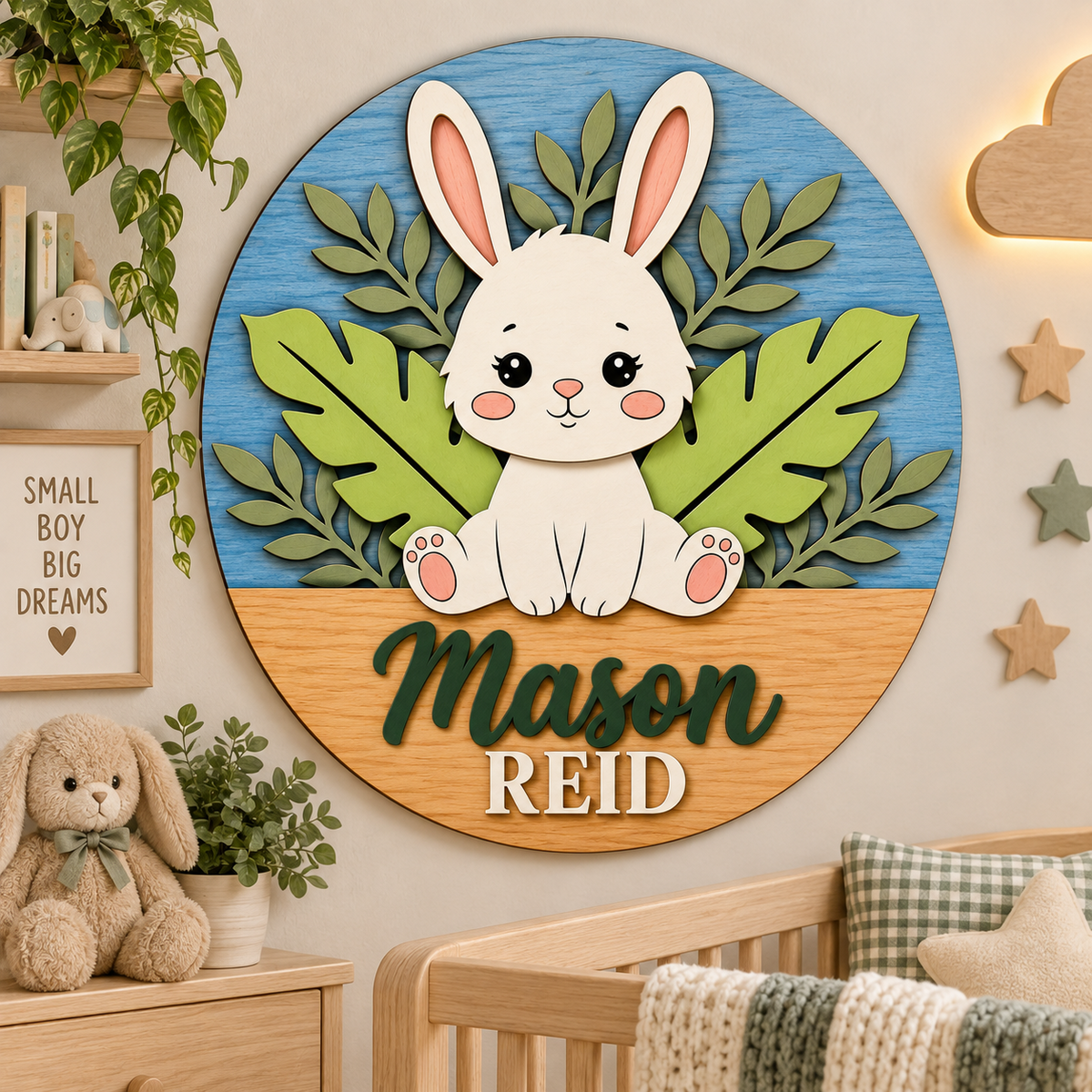 Personalised Wooden Bunny Name Sign Kids Nursery Bedroom Wall Decor