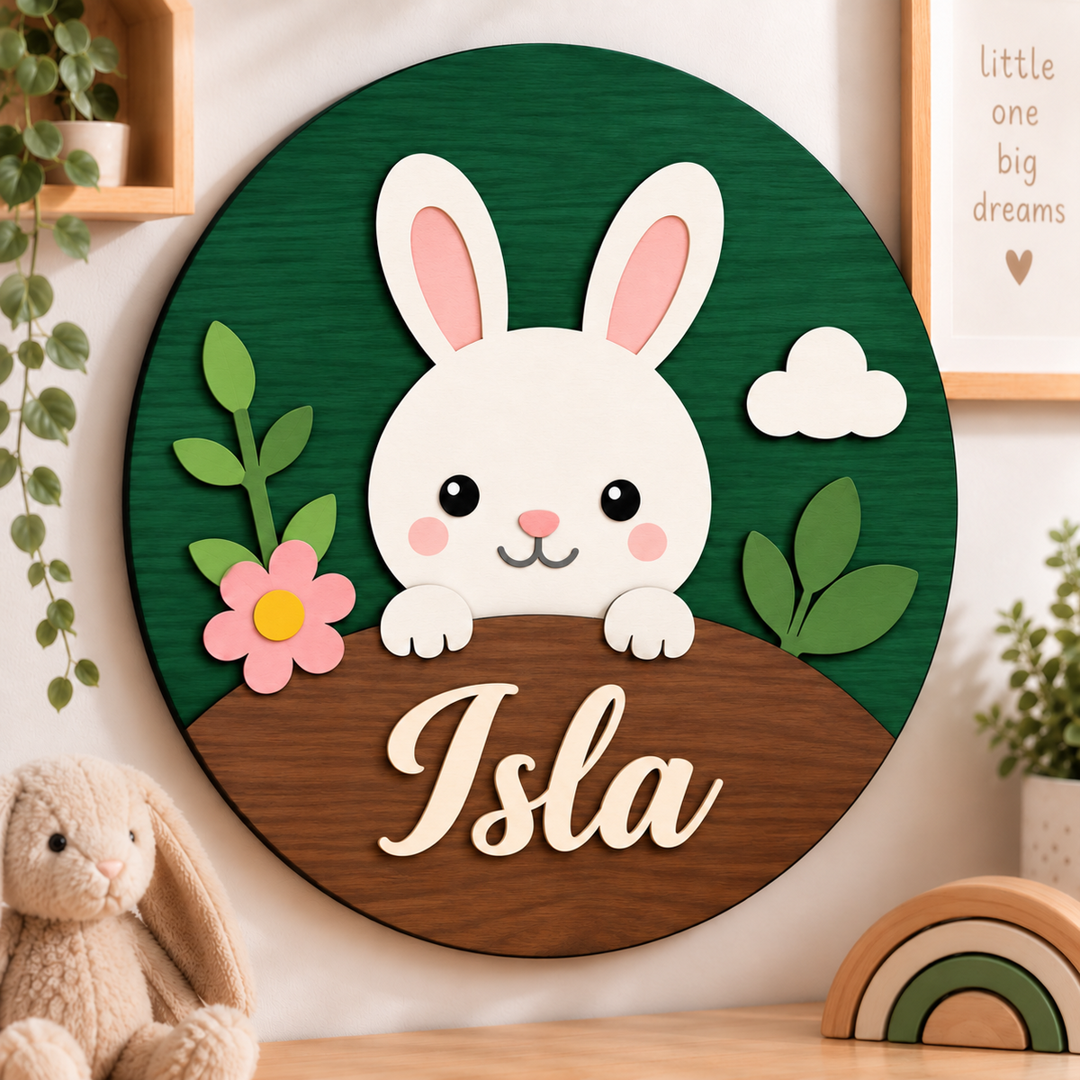 Personalised Wooden Bunny Name Sign Kids Nursery Bedroom Wall Decor