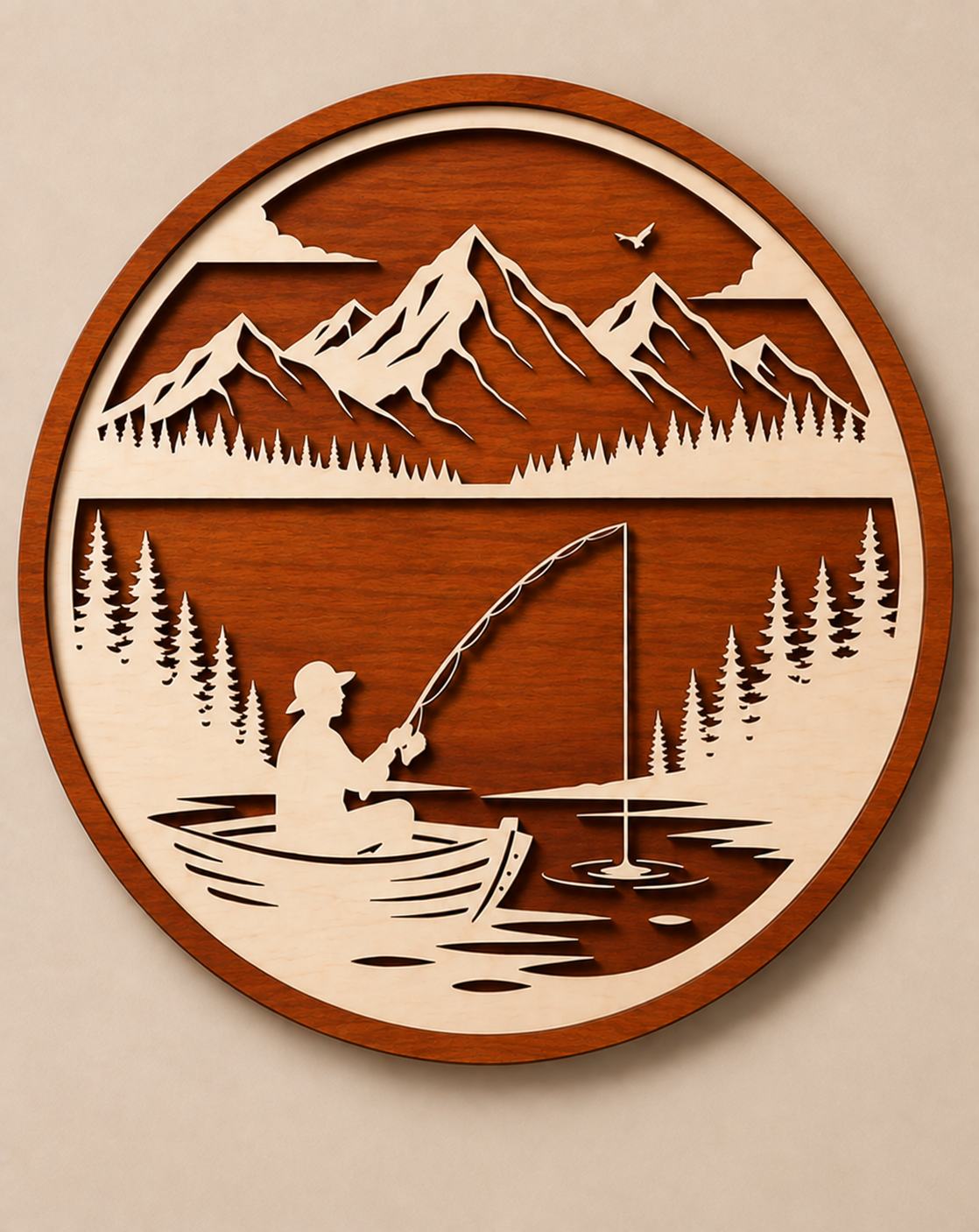 Personalised Fishing Mountain Wooden Wall Art Outdoor Cabin Decor