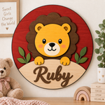 Personalised Wooden Lion Name Sign Kids Nursery Bedroom Wall Decor