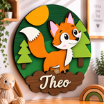 Personalised Wooden Fox Name Sign Kids Nursery Bedroom Wall Decor