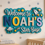 Personalised Space Name Sign Kids Nursery Bedroom Wall Decor Star Base