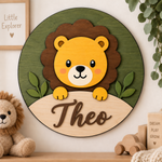 Personalised Wooden Lion Name Sign Kids Nursery Bedroom Wall Decor