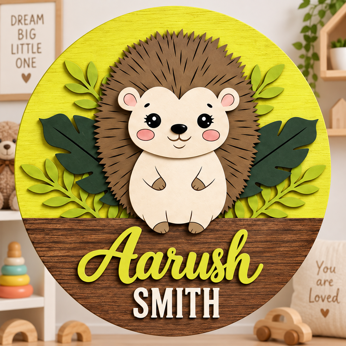 Personalised Wooden Hedgehog Name Sign Kids Nursery Bedroom Wall Decor