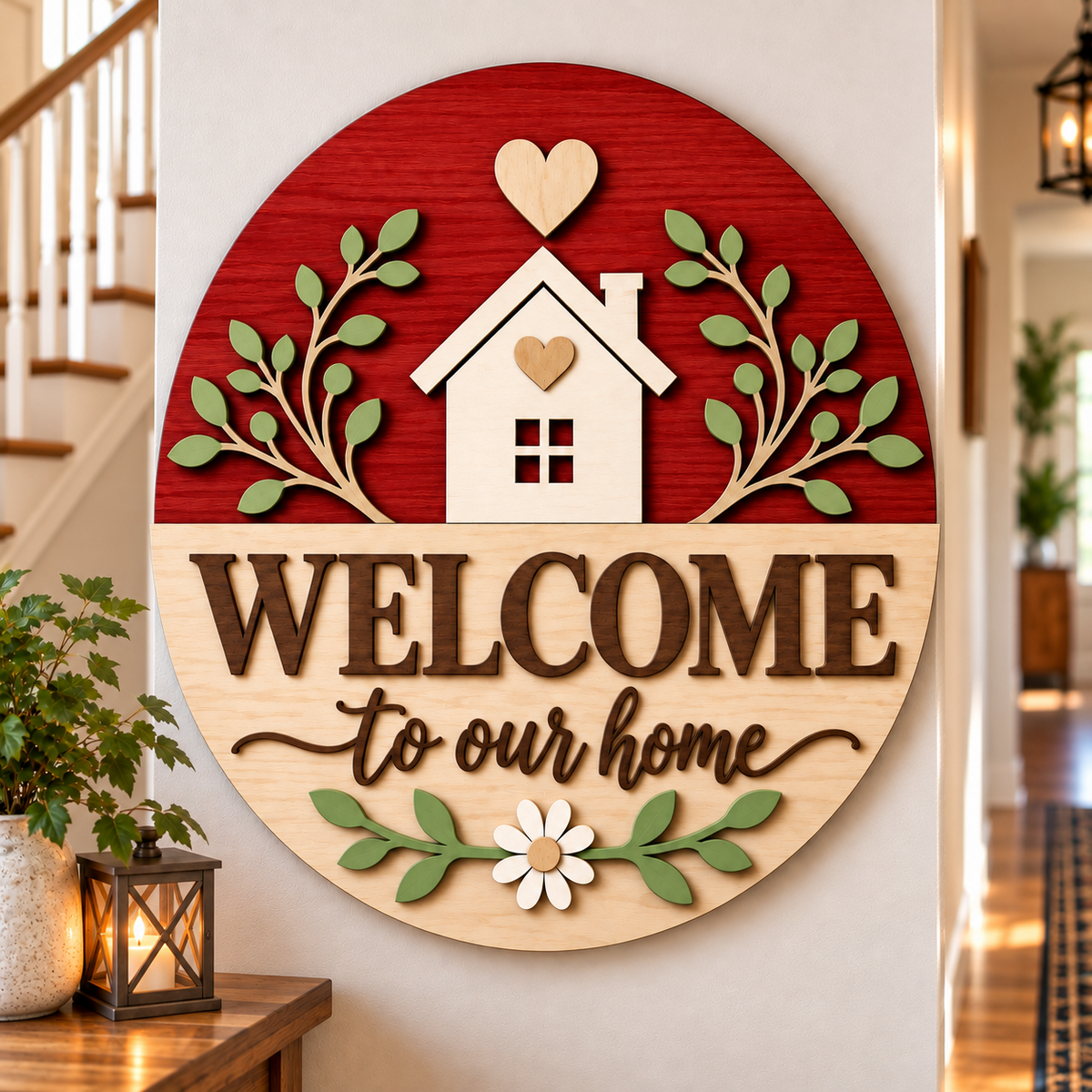 Personalised Floral Wooden Welcome Sign Wall Decor