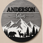 Personalised Mountain Bear Name Sign Rustic Woodland Wall Decor