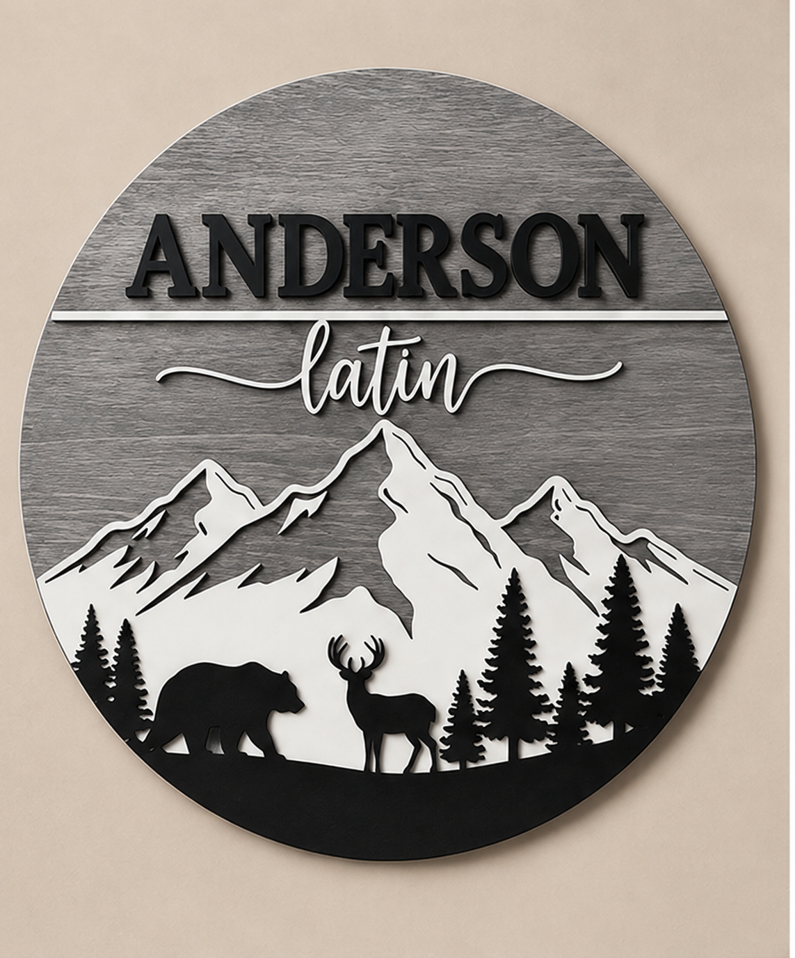 Personalised Mountain Bear Name Sign Rustic Woodland Wall Decor
