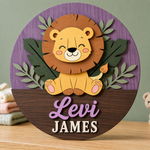 Personalised Wooden Lion Name Sign Kids Nursery Bedroom Wall Decor