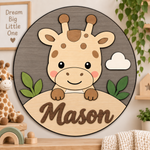 Personalised Wooden Giraffe Name Sign Kids Nursery Bedroom Wall Decor