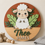 Personalised Wooden Lamb Name Sign Kids Nursery Bedroom Wall Decor