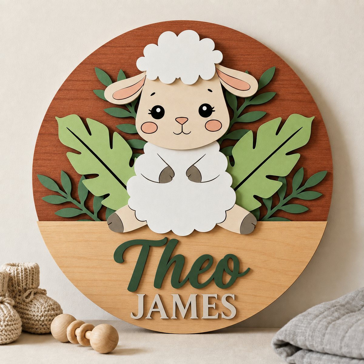 Personalised Wooden Lamb Name Sign Kids Nursery Bedroom Wall Decor