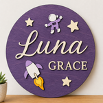 Personalised Rocket Wooden Name Sign Boys Nursery Wall Decor Custom Plaque