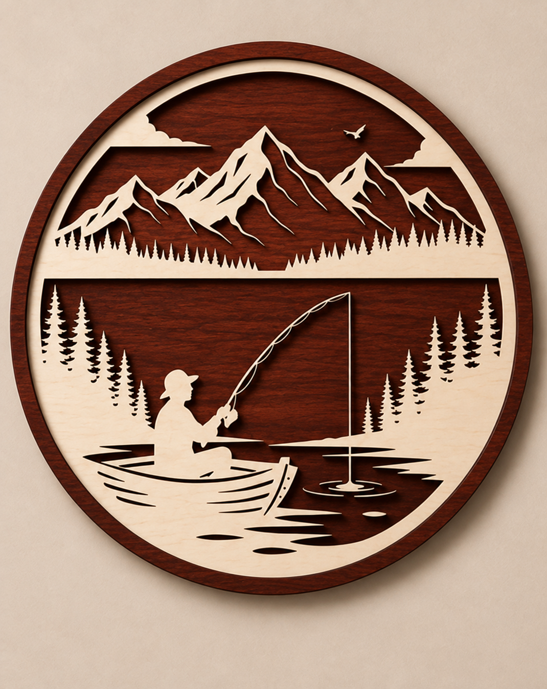 Personalised Fishing Mountain Wooden Wall Art Outdoor Cabin Decor